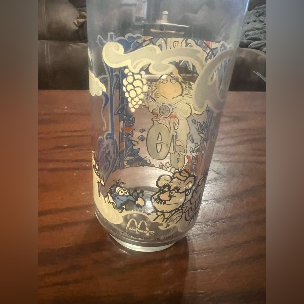 McDonald's Miss Piggy Glass with Blue and White Design - Picture 3 of 5